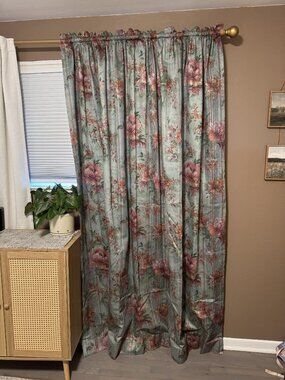Set Of Two Extra Wide Floral Backed Curtains 74”x84” Lined And Heavy